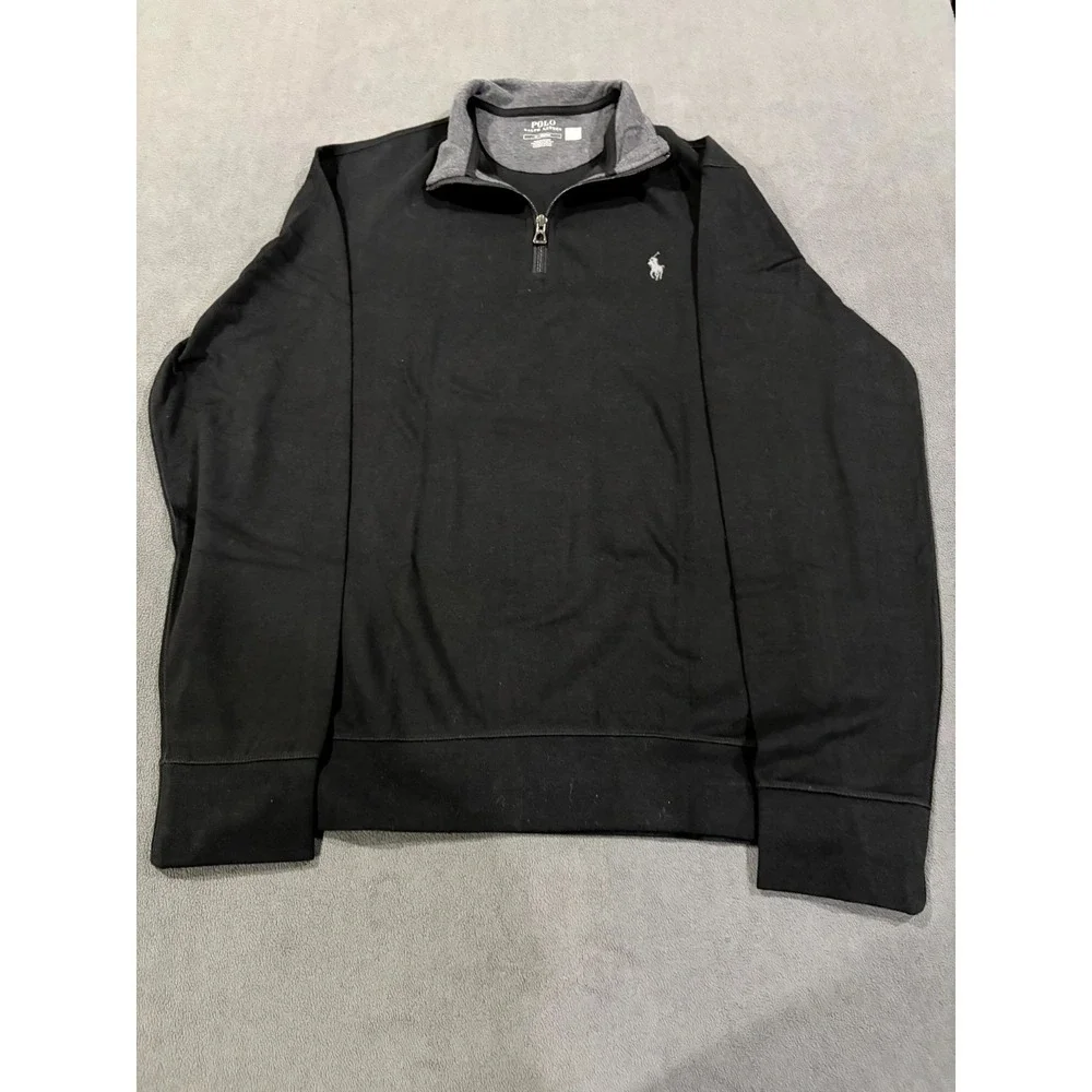 Polo Ralph Lauren Pullover Sweater Mens Medium Black Cotton Long Sleeve 1/4 Zip